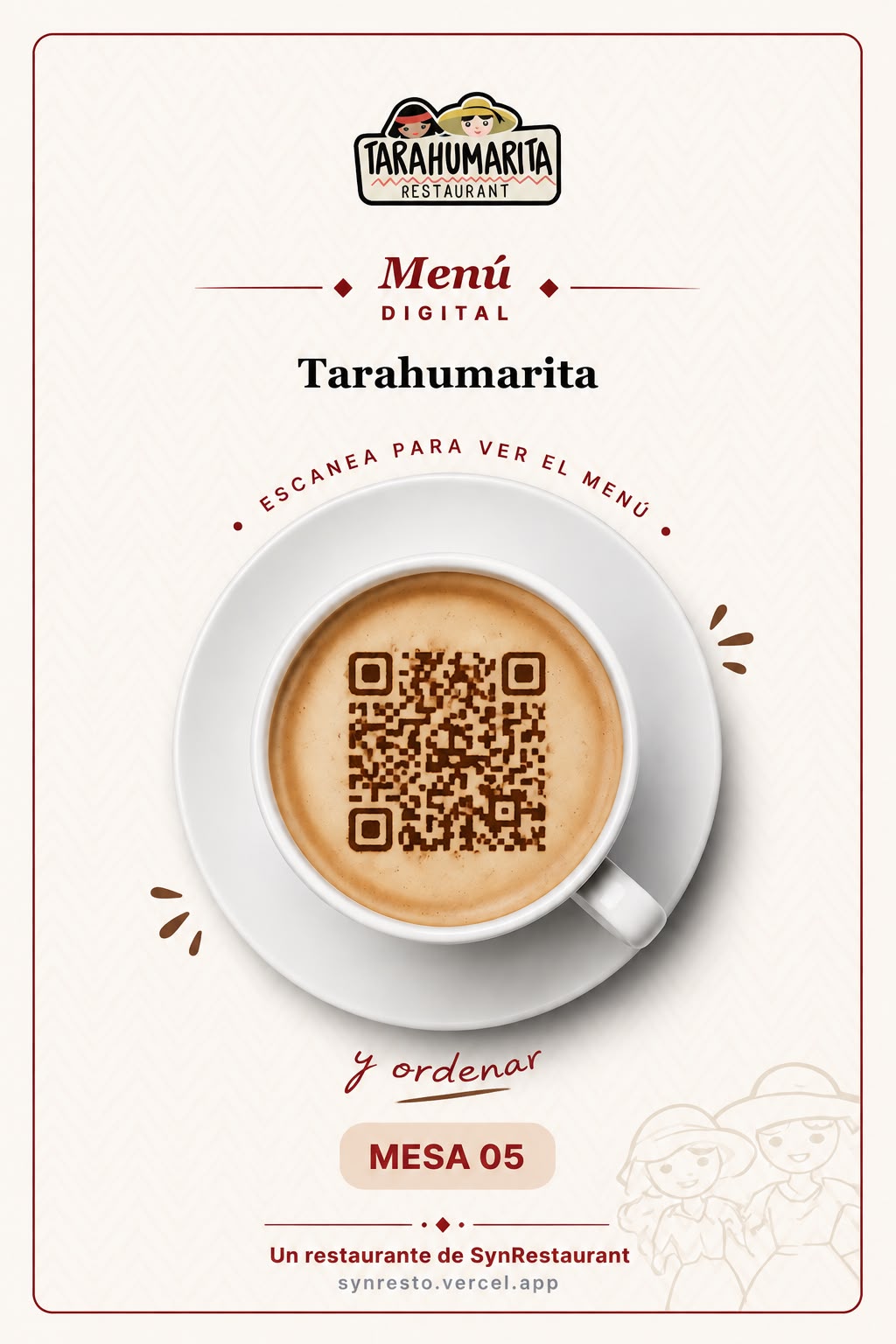 Póster de mesa con código QR para escanear y ver el menú digital